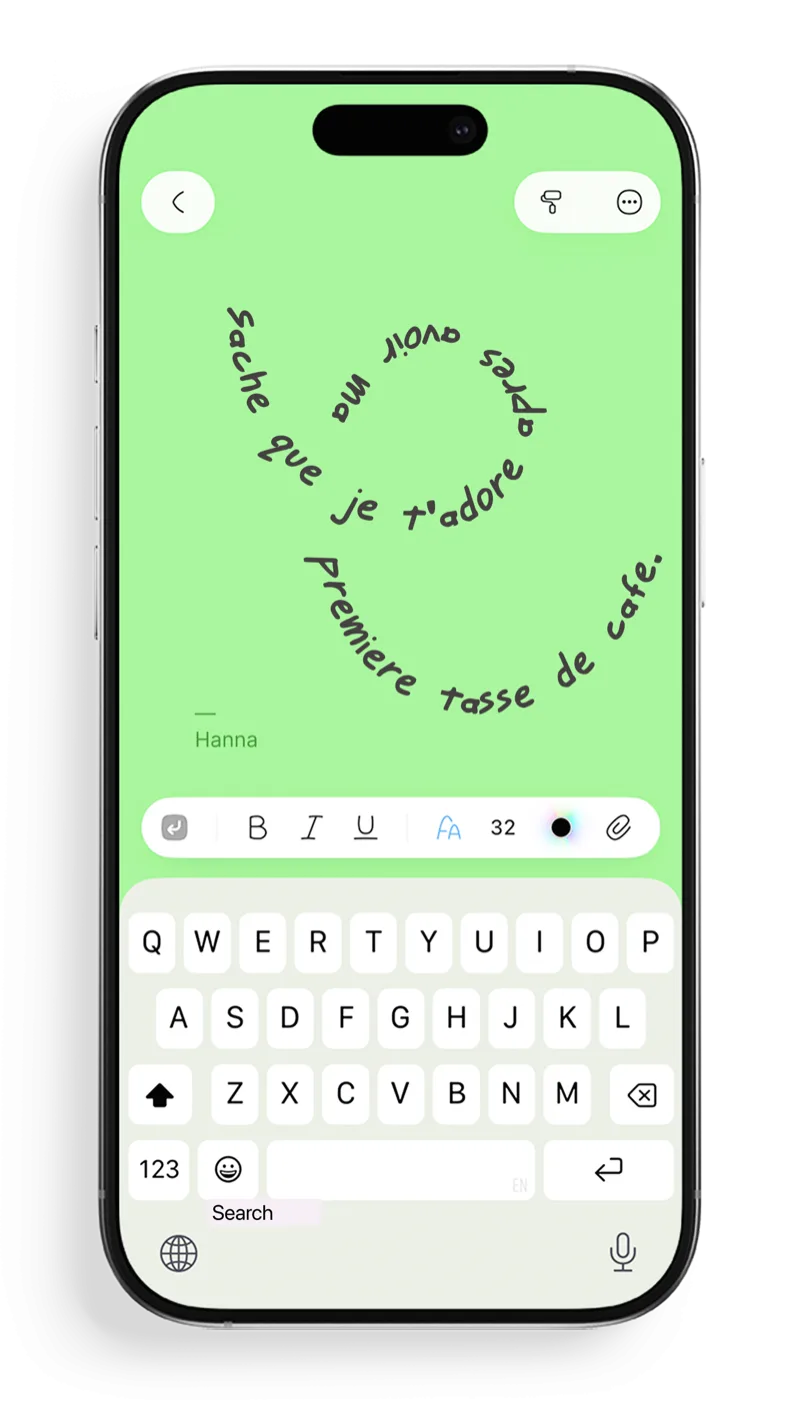 Fonction Texte sur tracé de FontNotes montrant une phrase suivant un chemin en spirale dessiné à la main