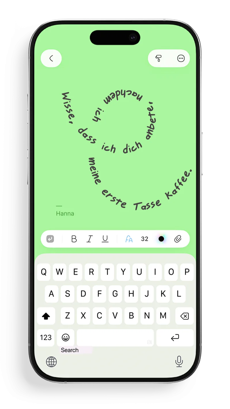 FontNotes Text-auf-Pfad-Funktion zeigt einen Satz, der entlang eines handgezeichneten Spirals verläuft